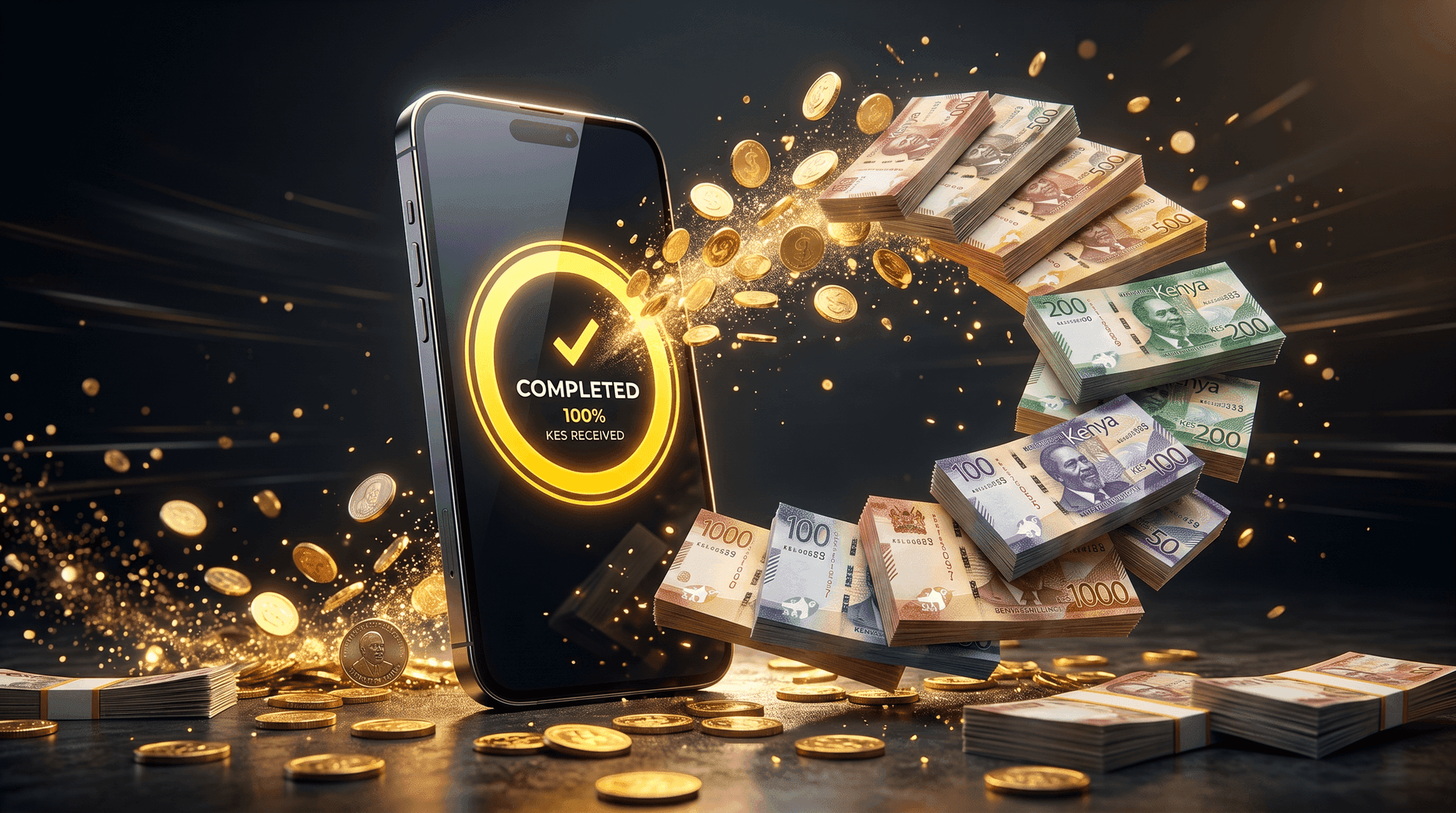 Smartphone converting casino bonus credits into M-Pesa cash