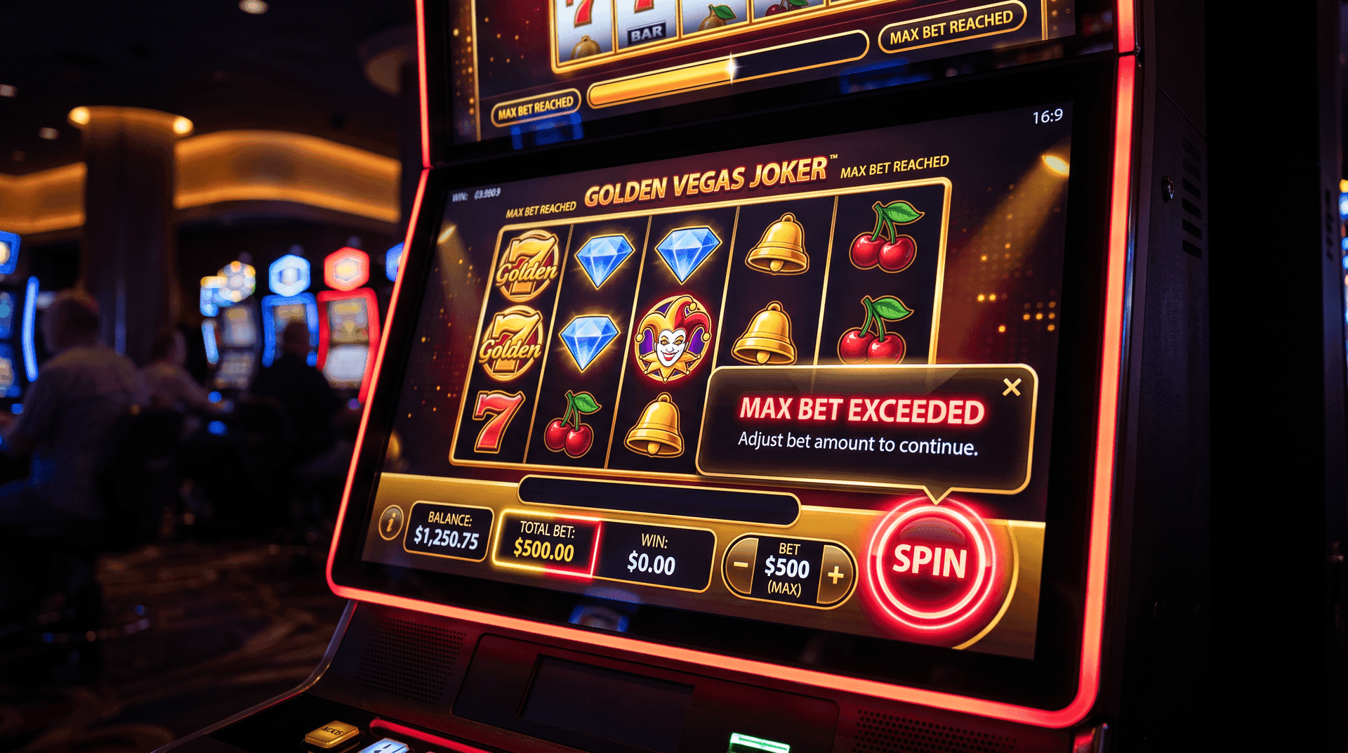 Slot machine warning MAX BET EXCEEDED while a bonus is still active