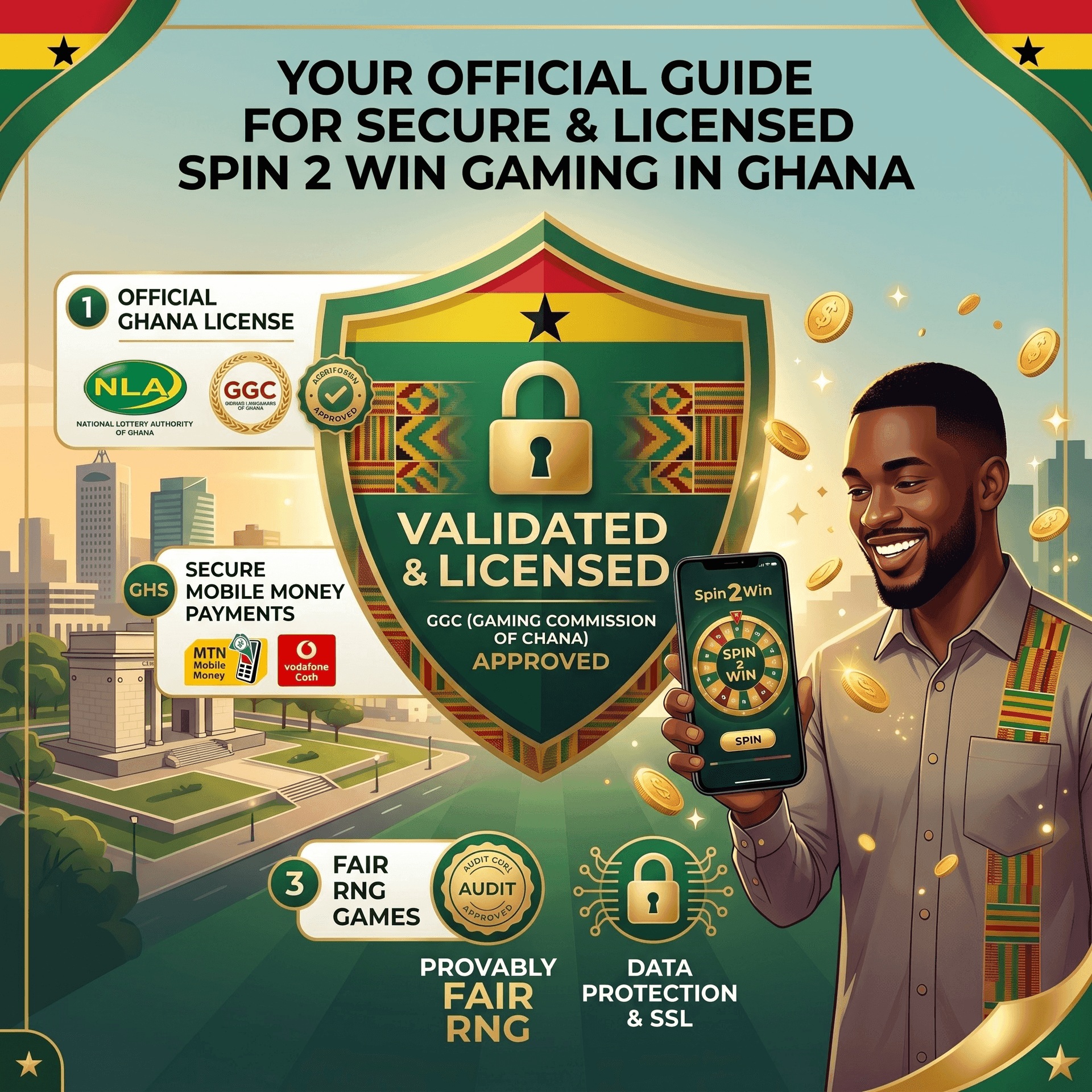 Spin 2 Win wheel game mobile casino Ghana smartphone